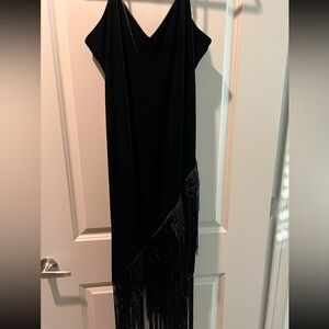Skies are Blue Velvet Black Fringe Midi Dress